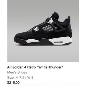 Air Jordan 4 Retro Black and White Men's Sneakers 7.5 US